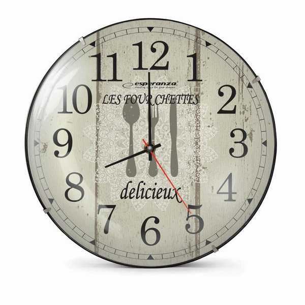 Ceas de perete Esperanza EHC018P, model Paris, text ''Delicieux'', fond crem,30 cm