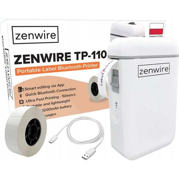 Zenwire TP-110 mini prenosni termični tiskalnik nalepk Bluetooth USB-C 203 DPI za Android iOS