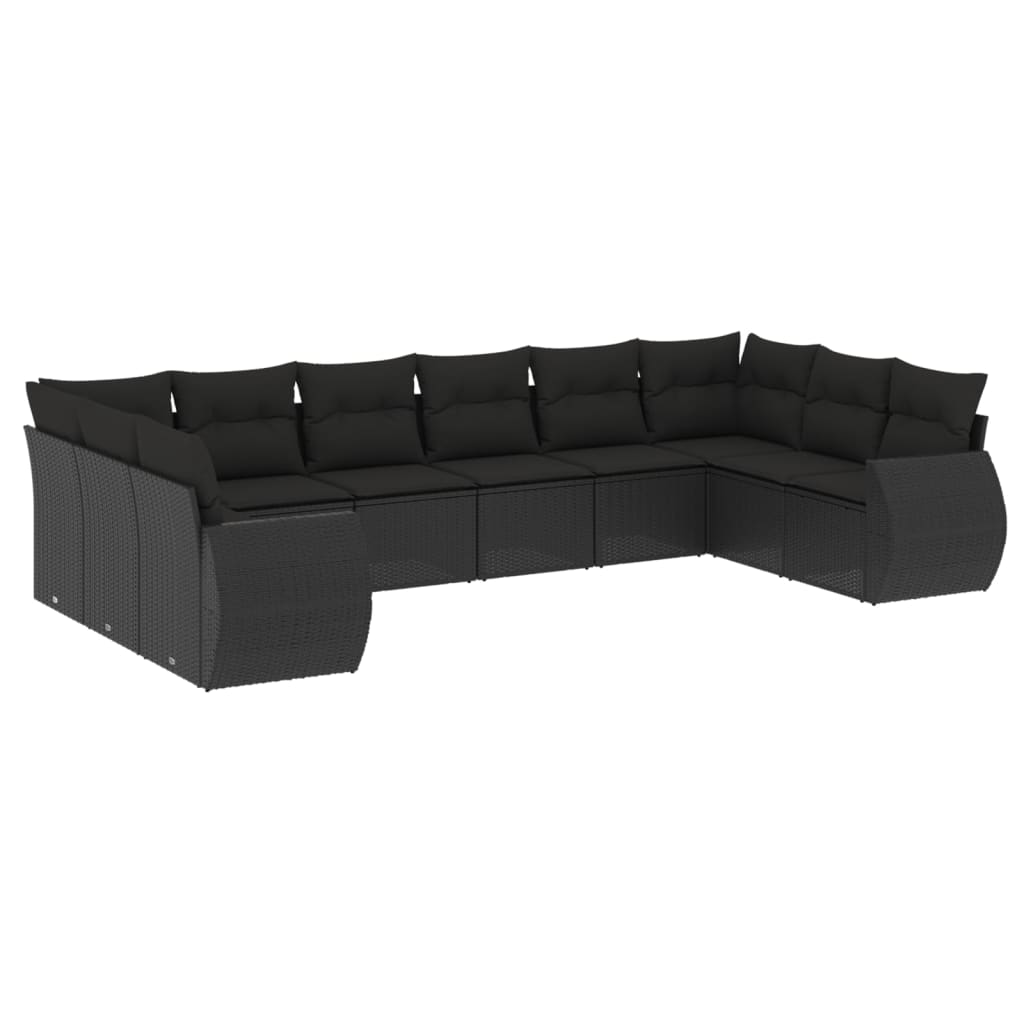 10 részes fekete polyrattan kerti ülőgarnitúra párnákkal (3254202)