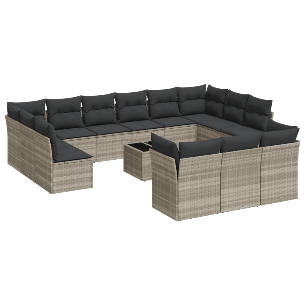 14 részes világosszürke polyrattan kerti ülőgarnitúra párnával (3250301)
