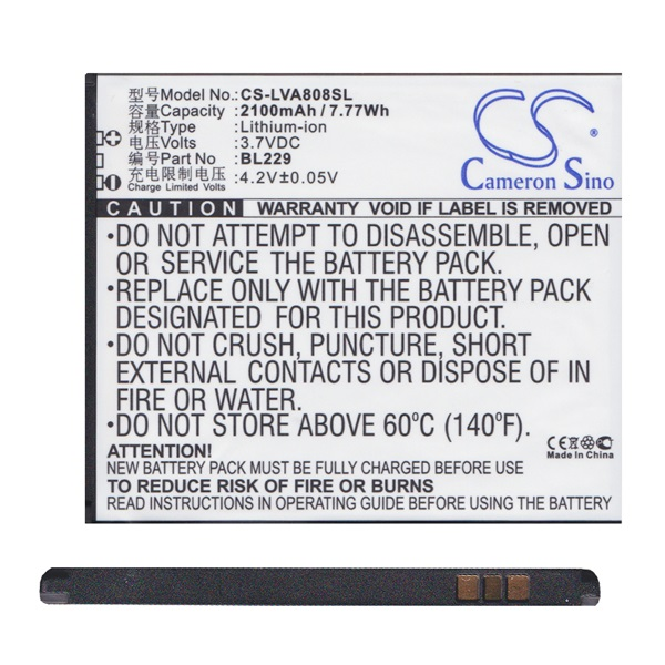 Cameron Sino Li-Ion akku (3.7V/2100mAh, Lenovo BL229 kompatibilis) FEKETE (CS-LVA808SL)