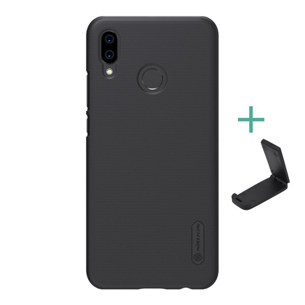 NILLKIN SUPER FROSTED műanyag telefonvédő (gumírozott, érdes felület + asztali tartó) FEKETE [Huawei P20 Lite] (5996457807710)