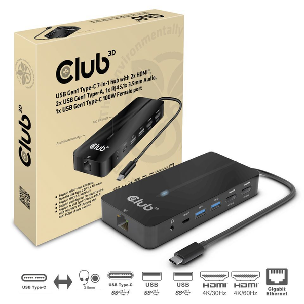 CLUB3D CSV-1595 laptop dock & poortreplicator USB 3.2 Gen 1 (3.1 Gen 1) Type-C Zwart