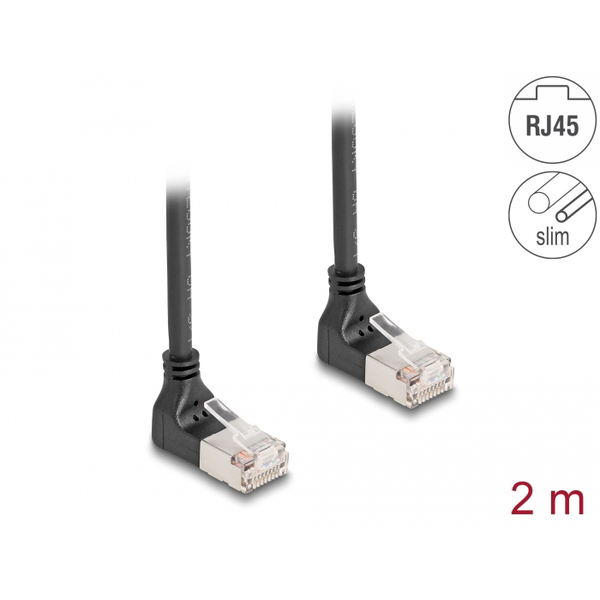 DeLock 80282 S/FTP Cat6a RJ45 90° Patch kábel 2m - Fekete
