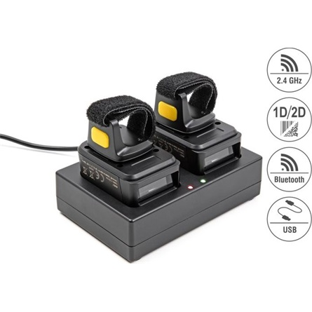 Delock Vonalkód leolvasó karika 1D és 2D 2,4 GHz vagy Bluetooth-szal (2 darab) + töltőállomás Delock Vonalkód leolvasó karika 1D és 2D 2,4 GHz vagy Bluetooth-szal (2 darab) + töltőállomás