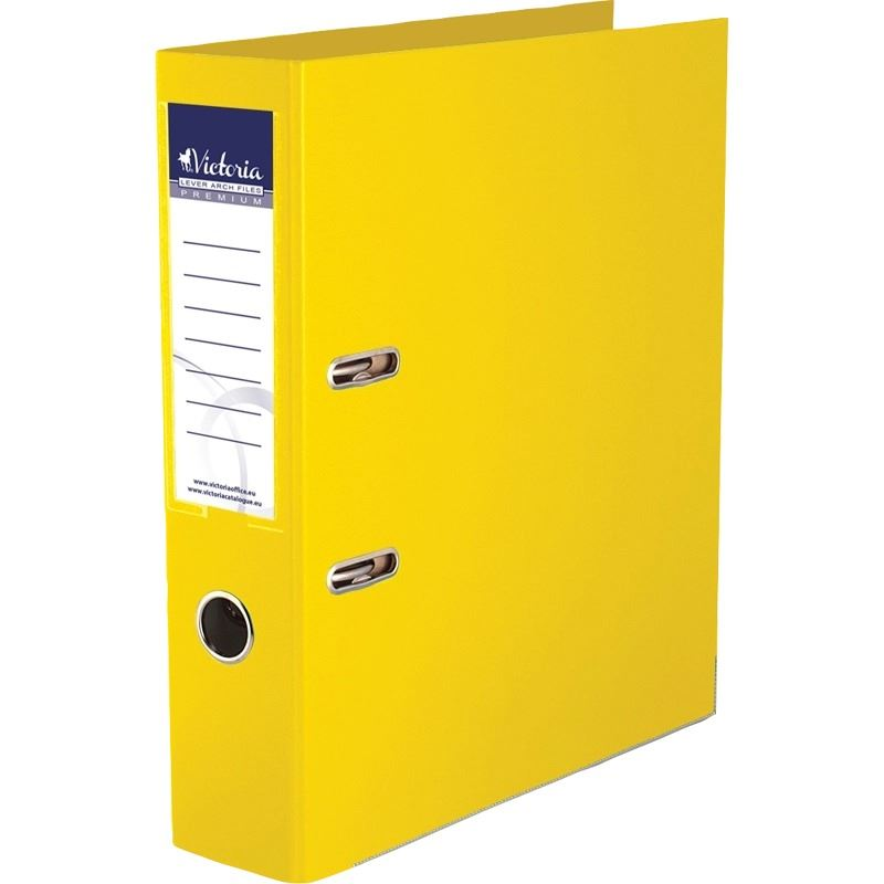 Victoria Premium iratrendező 75mm, A4, PP/PP, élvédő sínnel sárga (IDIP75S) (IDIP75S)