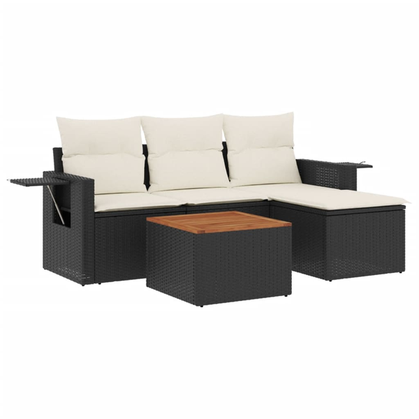 Set mobilier de grădină cu perne, 5 piese, negru, poliratan