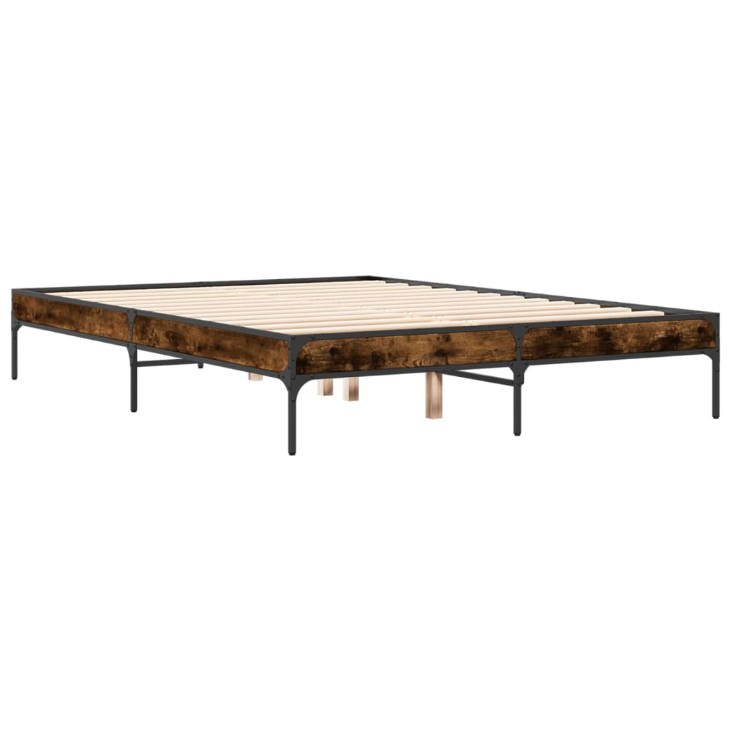 füstös tölgyszínű szerelt fa és fém ágykeret 120 x 190 cm (845048)