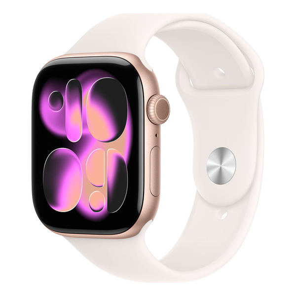 Apple Watch Series 11 с GPS и мобилна връзка, 46 мм, розово-златист алуминий, спортен каишка