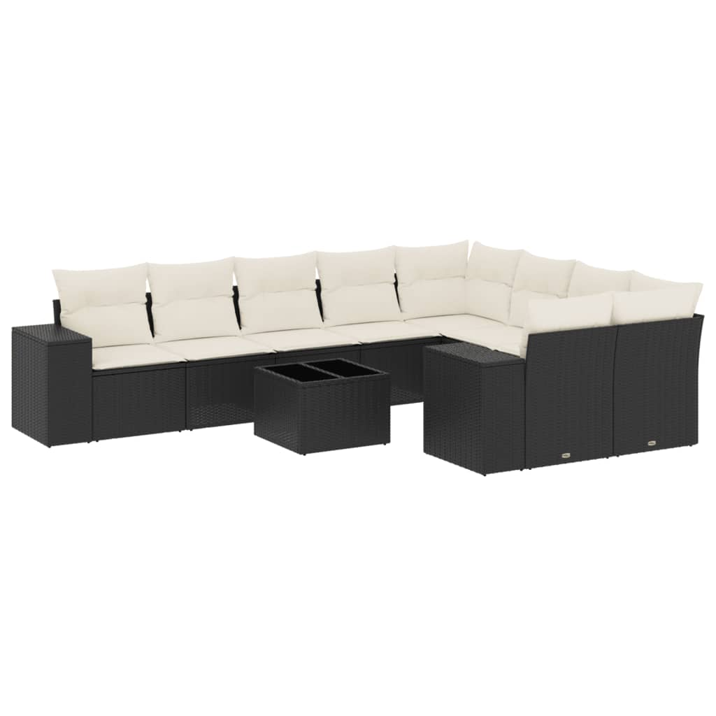 10 részes fekete polyrattan kerti ülőgarnitúra párnákkal (3223045)