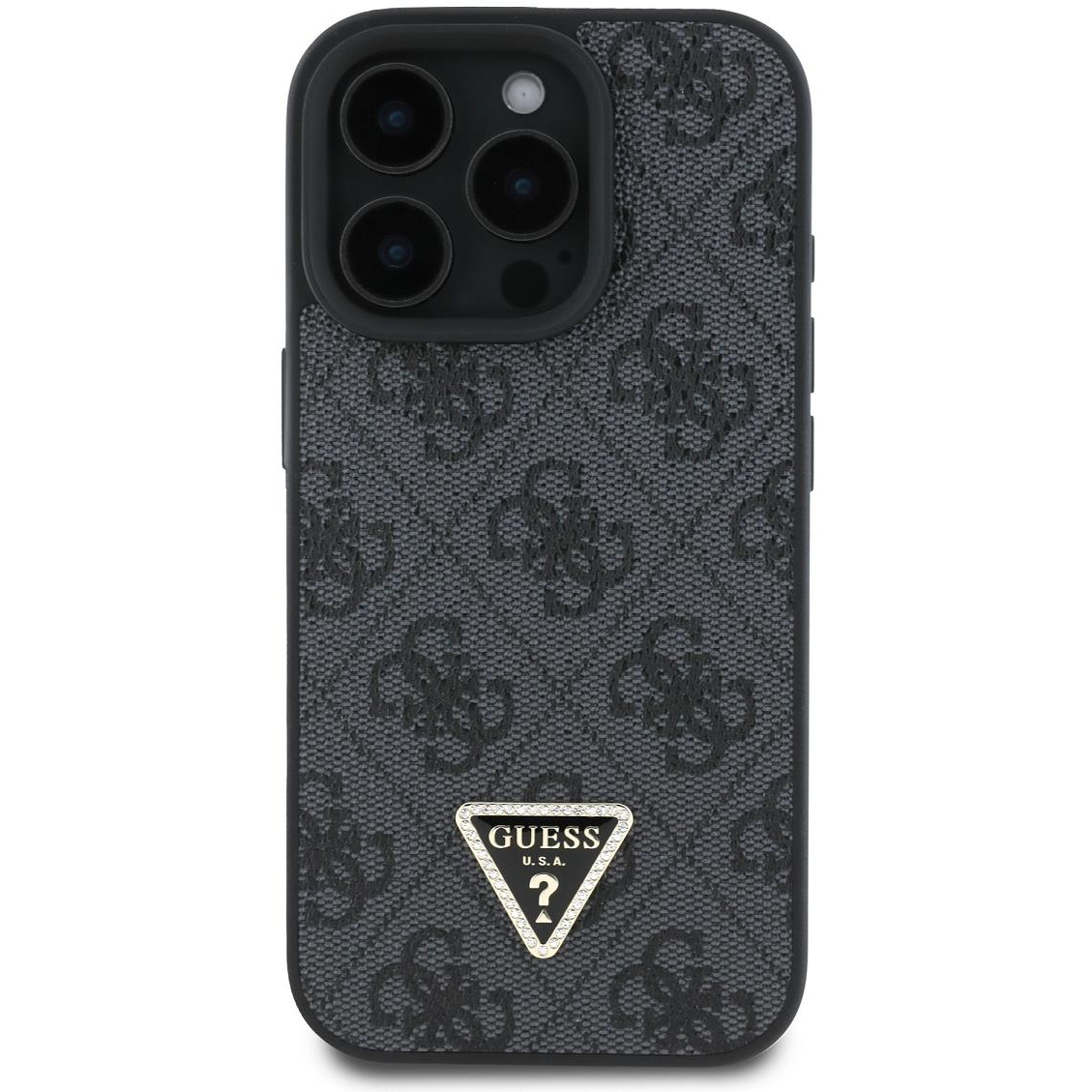 Guess PU 4G Strass Triangle Metal Logo iPhone 16 Pro Black tok (GUHCP16LP4TDPK)