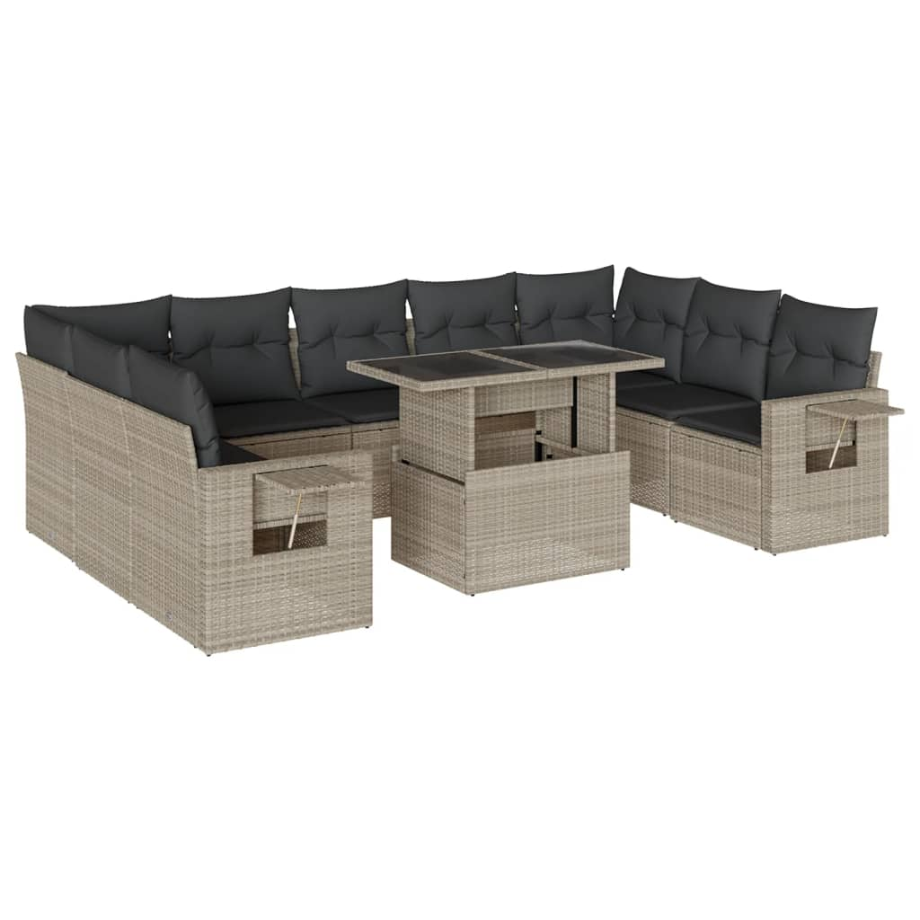 10 részes világosszürke polyrattan kerti ülőgarnitúra párnákkal (3268112)