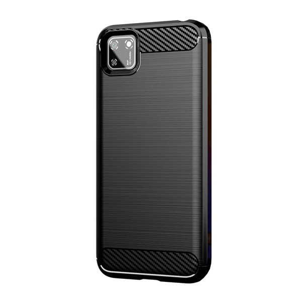 Szilikon telefonvédő (közepesen ütésálló, légpárnás sarok, szálcsiszolt, karbon minta) FEKETE [Honor 9S] (5996457988389)