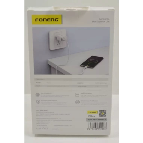 Charger Foneng EU53 2xUSB-A,  2,4A (White) + cable USB-A to Lightning