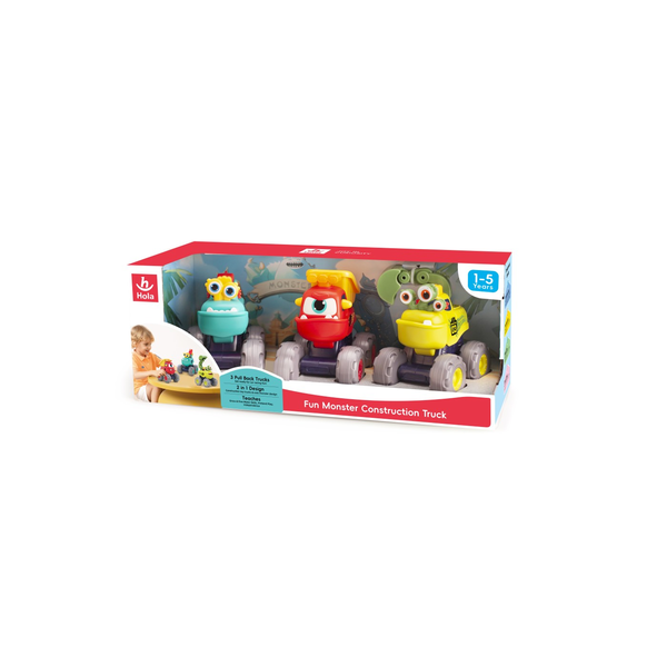 SET OF 3 FUNNY MONSTERS CONSTRUCTION MACHINES WITH FRICTION