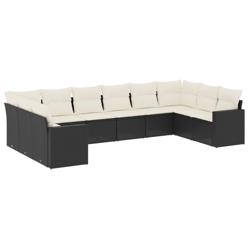 10 részes fekete polyrattan kerti ülőgarnitúra párnákkal (3219456)