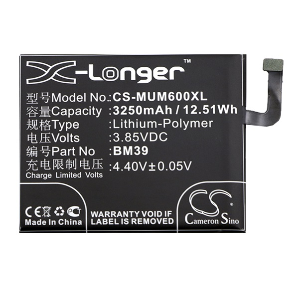Cameron Sino Li-Polymer akku (3.85V/3250mAh, Redmi BM39 kompatibilis) FEKETE Xiaomi Mi 6 (CS-MUM600XL)