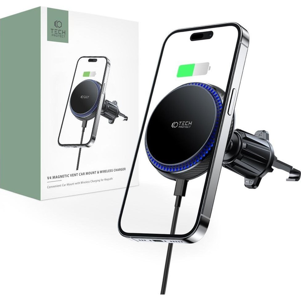 Tech-Protect MM15W szellőzőbe helyezhető mágneses autós telefontartó és vezeték nélküli töltő, 15W, MagSafe előkészítés, fekete (9490713933787)