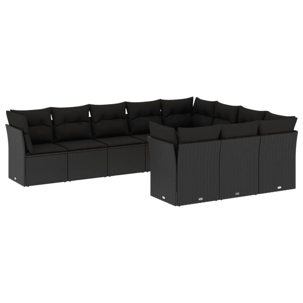 10 részes fekete polyrattan kerti ülőgarnitúra párnákkal (3250054)
