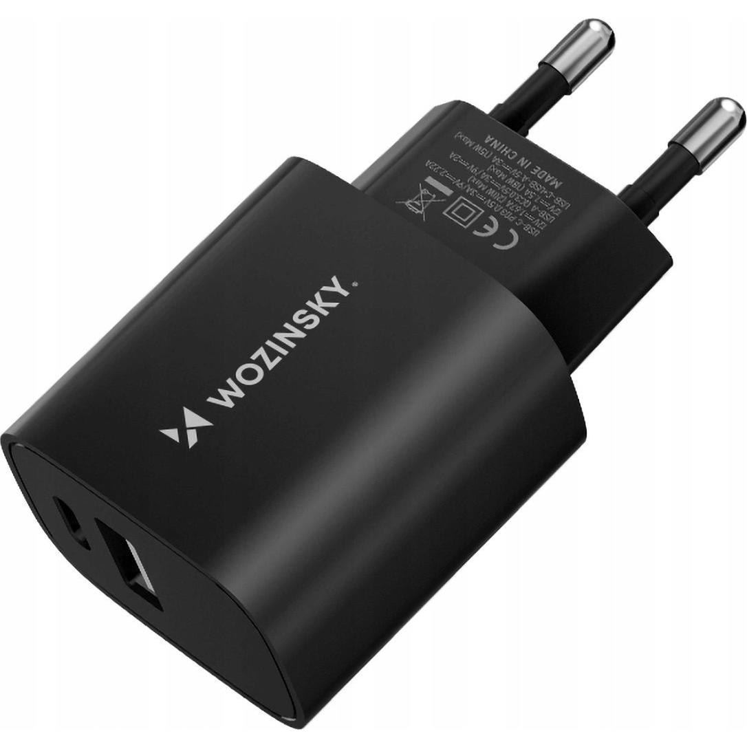 Wozinsky WGWCB Hálózati Töltő 1xUSB-A És 1xUSB-C Csatlakozással 20W-Fekete (5907769308376)