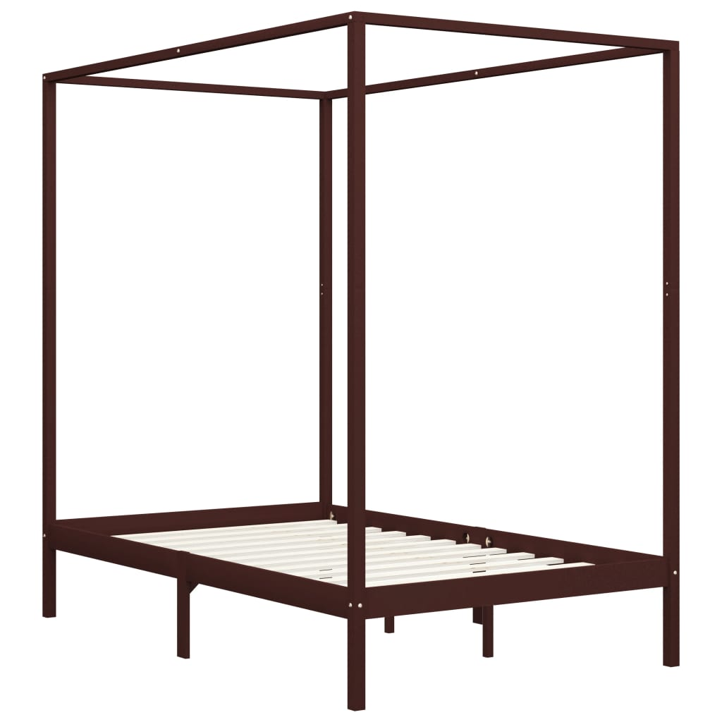 sötétbarna tömör fenyőfa baldachinos ágykeret 120 x 200 cm (283270)