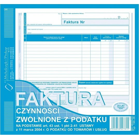 Faktúra pre oslobodených od dane Michalczyk i Prokop 80 listov