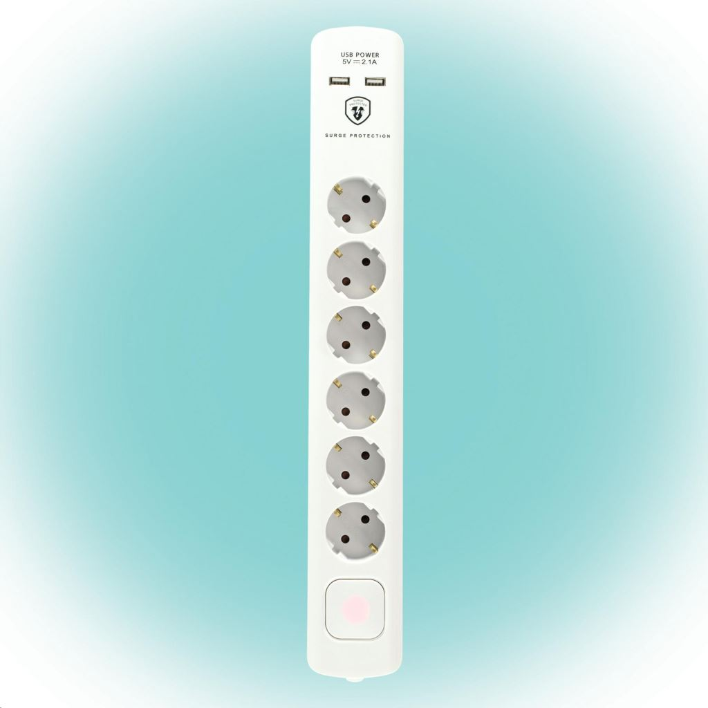 Somogyi Túlfeszültség védett elosztó, 6 aljzat, USB (NVT 06K USB/WH) (NVT 06K USB/WH)