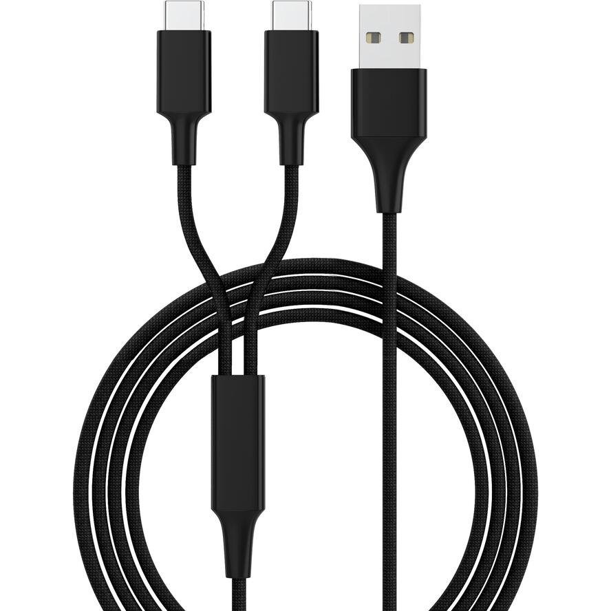 Smrter Hydra DUO USB-A apa 2x USB-C apa 2.0 Adat és töltő kábel - Fekete (1.2m) (SMRTER_HYDRA_DUO_C_BK)