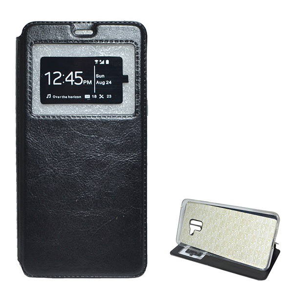 Калъф, За Samsung Galaxy A8 + Plus (2018) SM-A730F, Стоящ, Кожен ефект, Странично отваряне, Прозорец за изглед, Черен