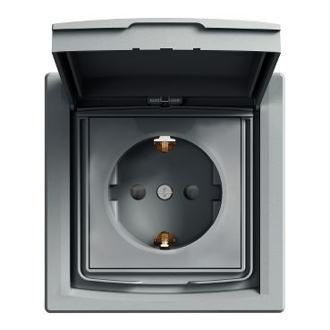 Schneider EPH3100362 ASFORA GYV/csapfedeles/IP44 2P+F csatlakozóaljzat acél (EPH3100362)