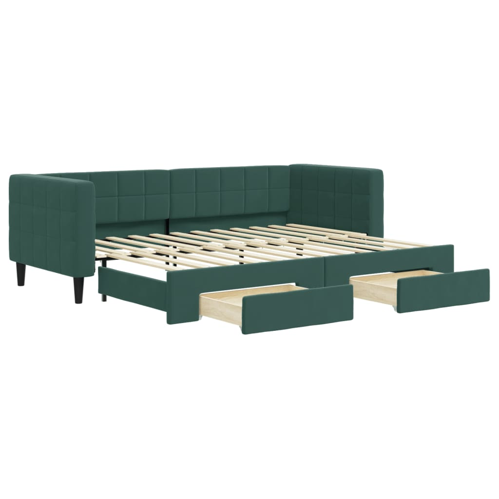 sötétzöld kihúzható bársony heverő fiókkal 80 x 200 cm (3196734)
