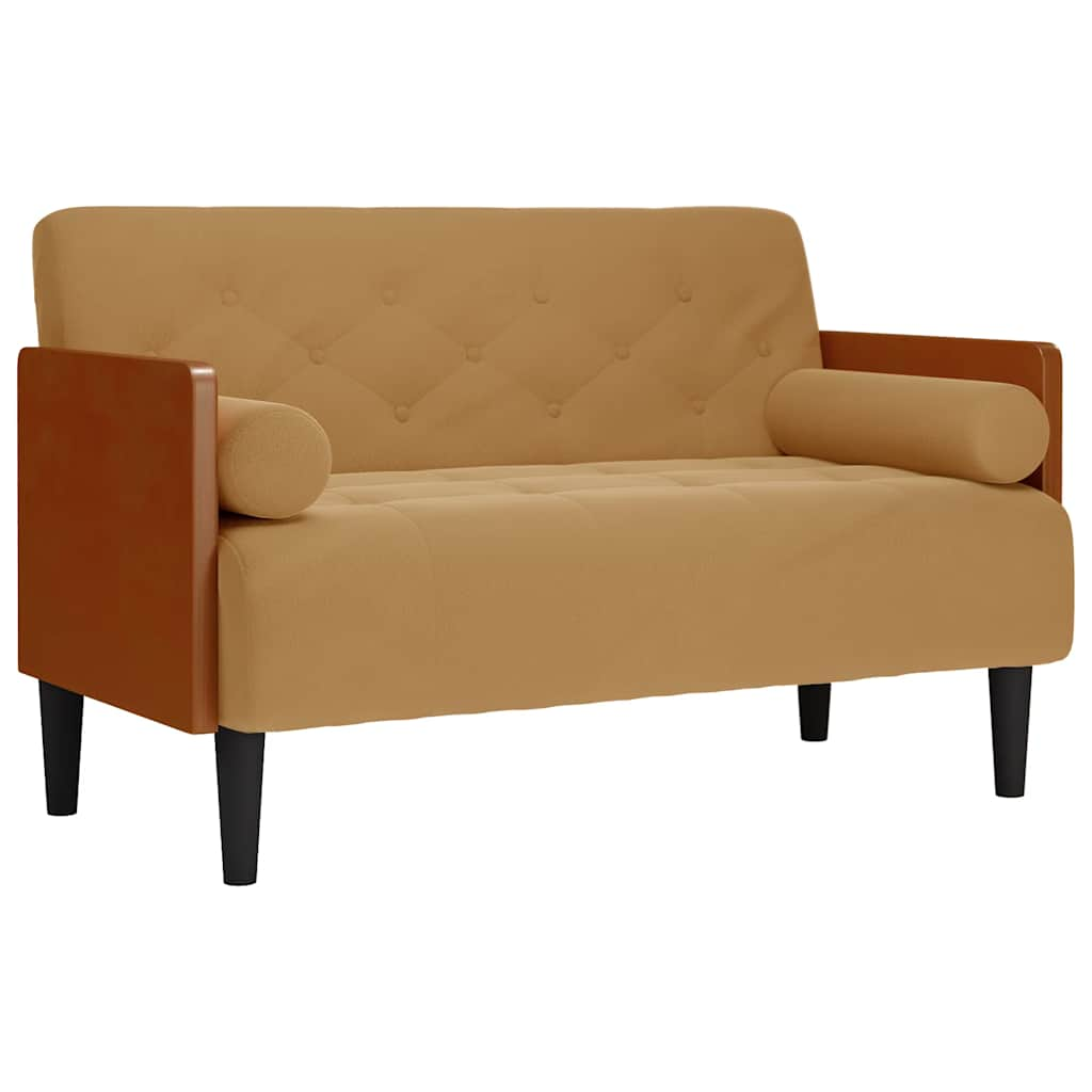 barna bársony loveseat kanapé párnákkal 110 cm (4100604)