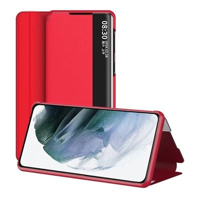 Gigapack Samsung Galaxy S23 Ultra (SM-S918) bőr hatású ablakos fliptok piros (GP-135351) (GP-135351)