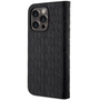 Apple iPhone 14 Pro, калъф със странично отваряне, стойка, с държач за карти, 3D модел на монограм, книга с монограми на Karl Lagerfeld Saffiano, черен (XP127878)