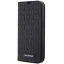 Apple iPhone 14 Pro, калъф със странично отваряне, стойка, с държач за карти, 3D модел на монограм, книга с монограми на Karl Lagerfeld Saffiano, черен (XP127878)