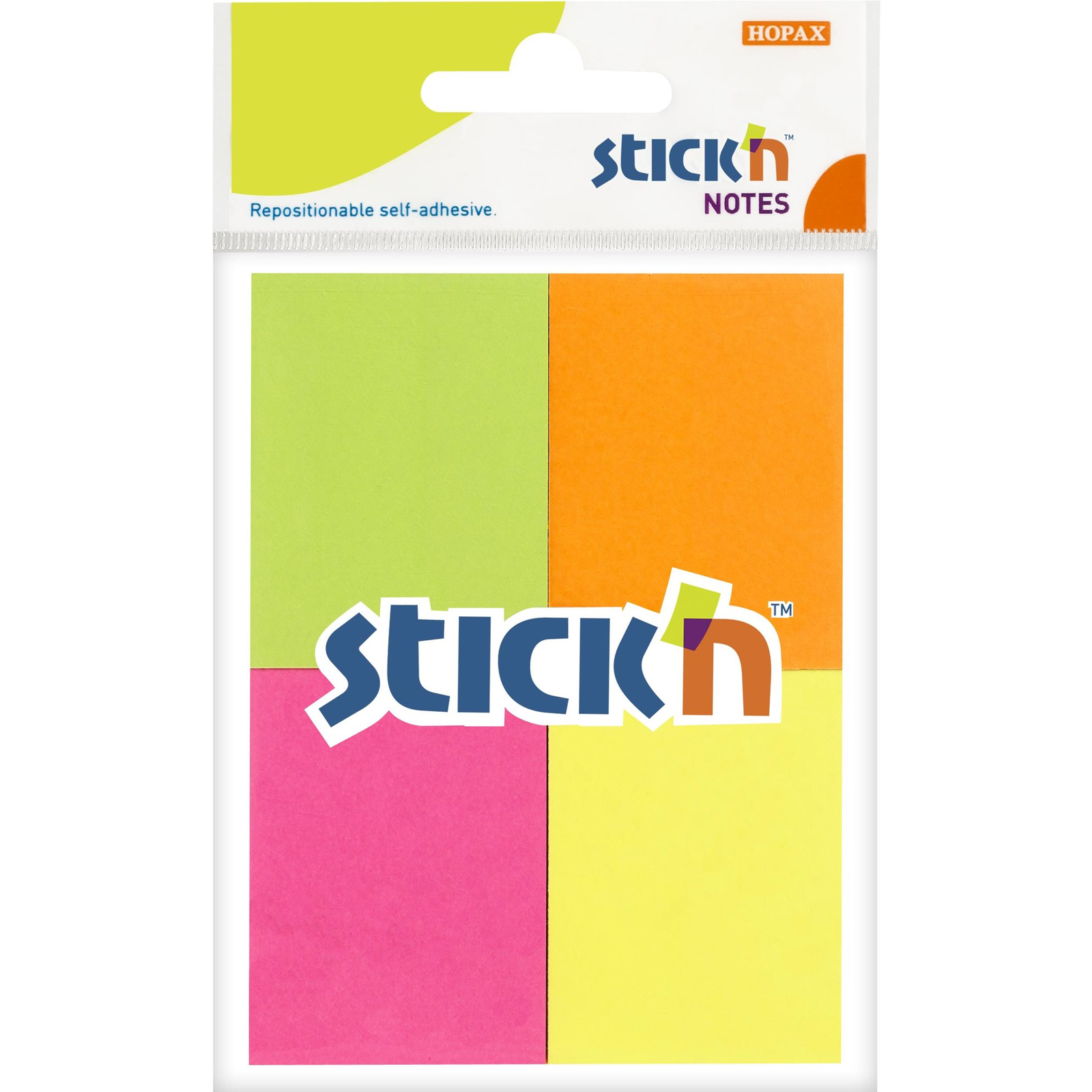 STICK´N 38 x 51 mm, 4 neonszínt tartalmazó készlet, 4 x 50 lap (21091)