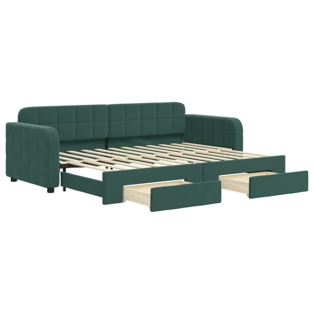 sötétzöld kihúzható bársony heverő fiókkal 80 x 200 cm (3196972)