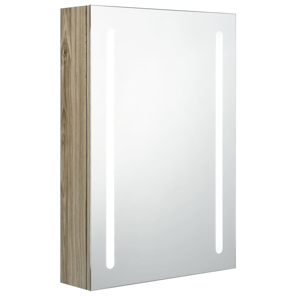 tölgyszínű LED-es tükrös fürdőszobaszekrény 50 x 13 x 70 cm (326499)