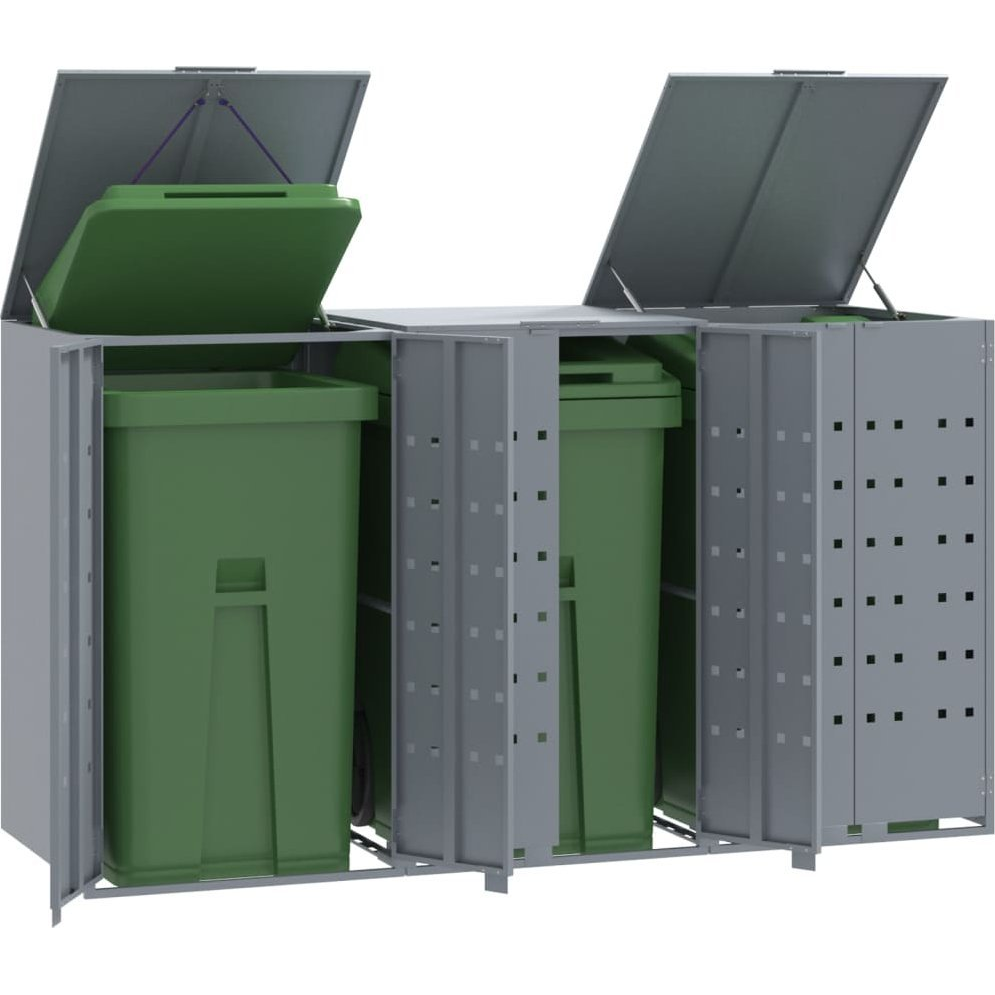 szürke acél kerekes tároló 3 szemeteskukához 207 x 79 x 117 cm (3279988)