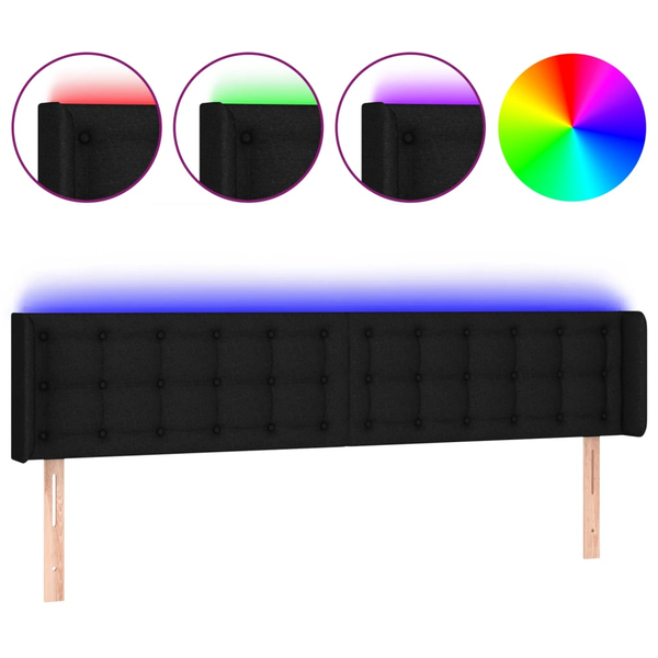 Tăblie de pat cu LED, negru, 183x16x78/88 cm, textil