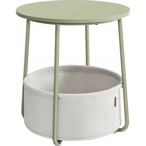 Vasagle Mały okrągły stolik boczny, nowoczesna szafka nocna z koszem na tkaniny, stolik nocny do sypialni w salonie, zieleń laurowa i kr