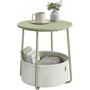 Vasagle Mały okrągły stolik boczny, nowoczesna szafka nocna z koszem na tkaniny, stolik nocny do sypialni w salonie, zieleń laurowa i kr