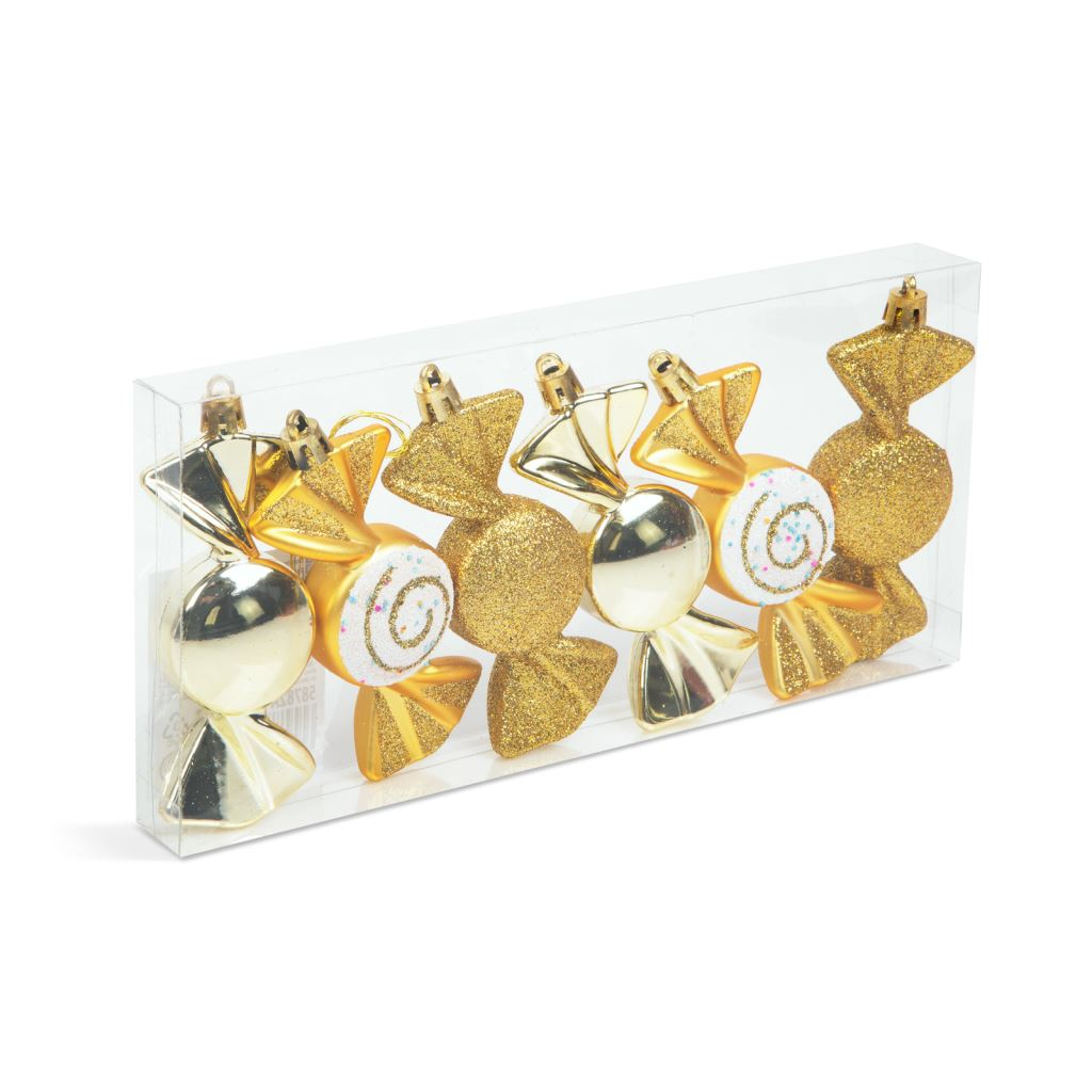 Family karácsonyfadísz szett arany cukor 10x3,6cm, 6db / szett (58782A) (58782A)