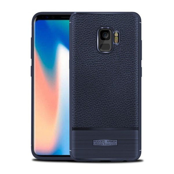 Szilikon telefonvédő (közepesen ütésálló, bőr hatású, szálcsiszolt) SÖTÉTKÉK [Samsung Galaxy S9 (SM-G960)] (5996457744220)
