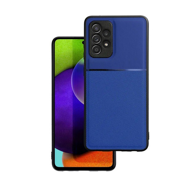 Műanyag telefonvédő (szilikon keret, közepesen ütésálló, beépített fémlemez, bőr hatású hátlap, csíkos minta) SÖTÉTKÉK [Samsung Galaxy A33 5G (SM-A336)] (5996591151533)