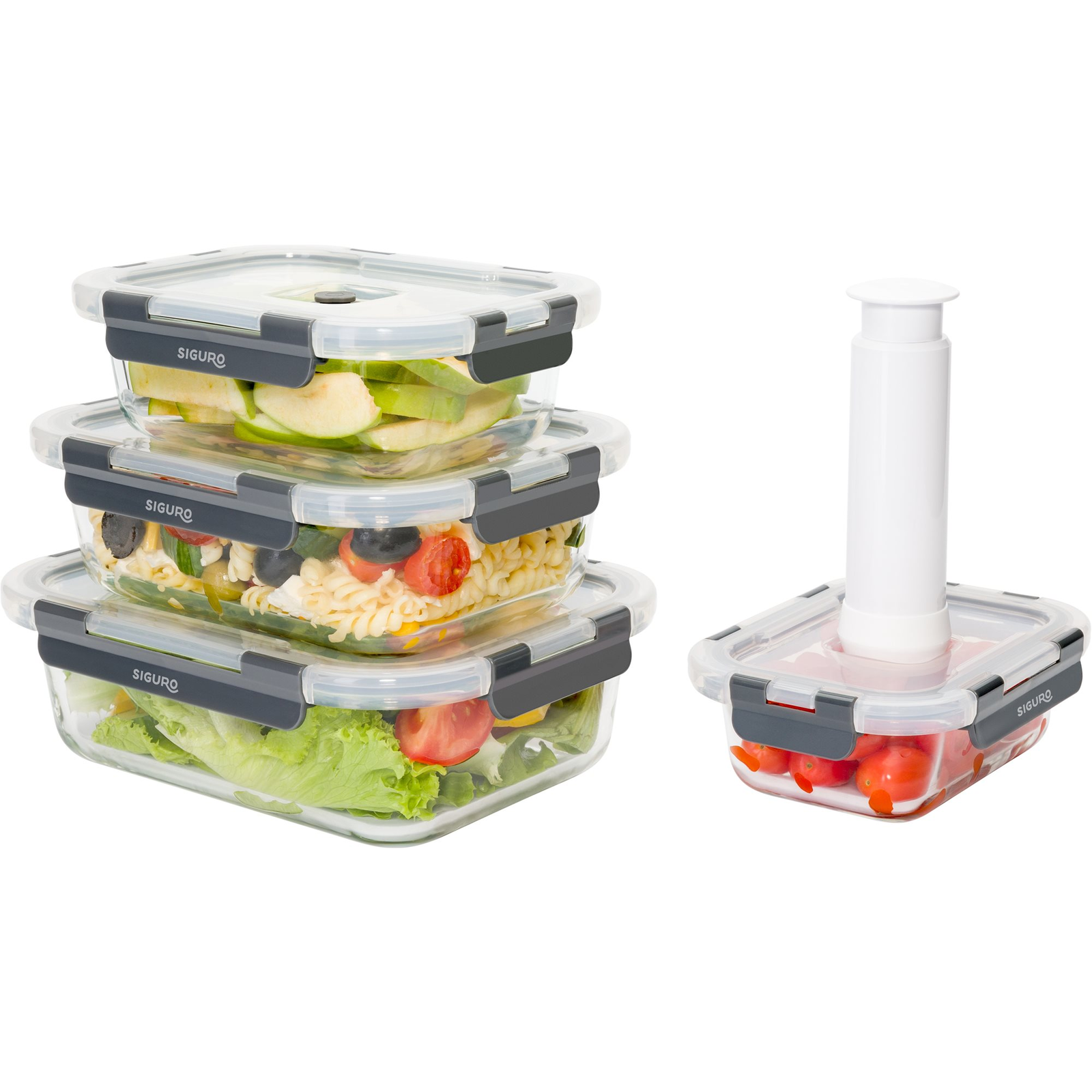 Siguro vákuumos üvegedény készlet, 0,37 l + 0,64 l + 1,05 l + 1,52 l + szivattyú, 5 db (SGR-FO-G590Y)