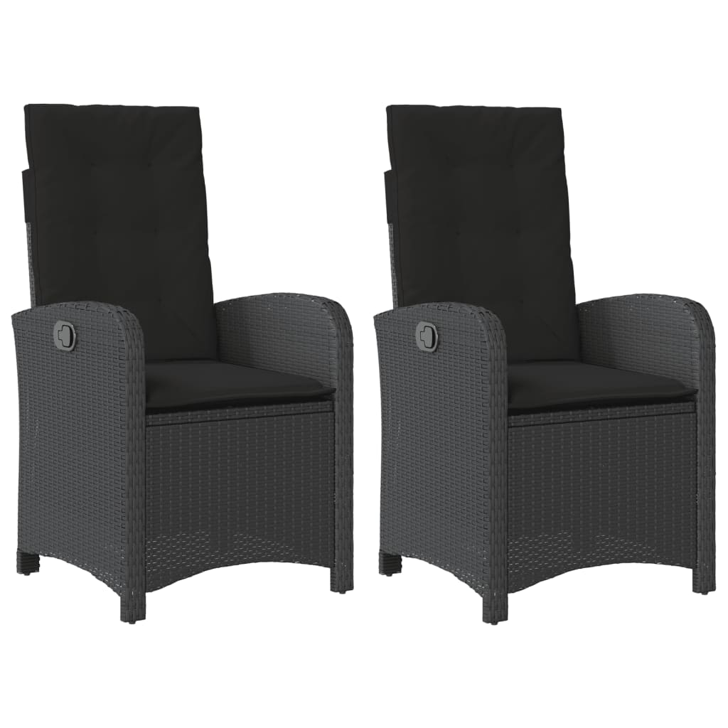 2 db fekete polyrattan dönthető kerti szék párnával (365169)