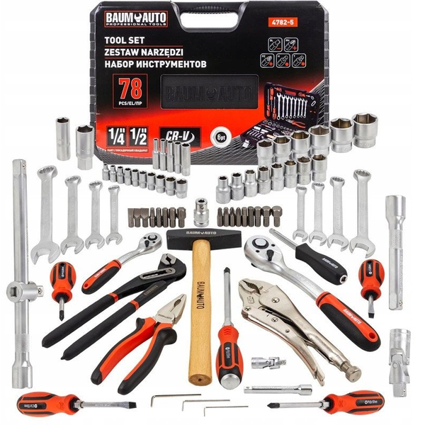 Zestaw narzędzi 1/2" i 1/4" 78el. (6-kątnych) (4-32mm)