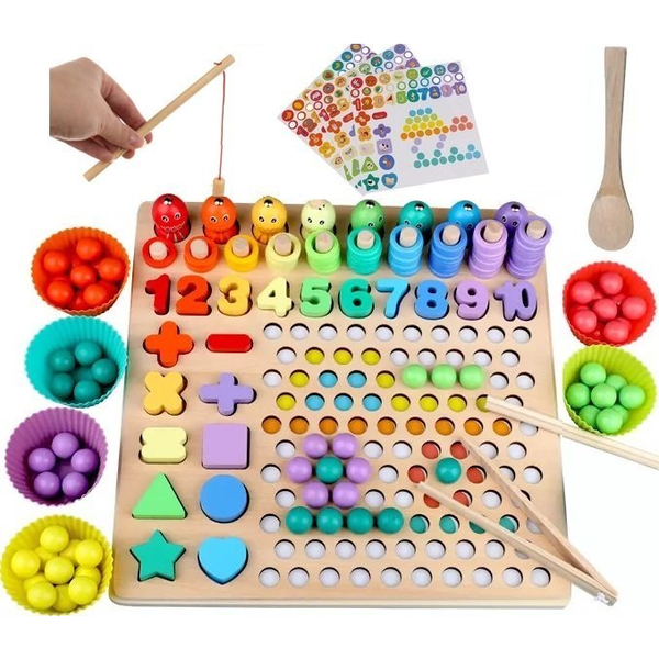 Rompecabezas De Madera Con Peces Imán, Números, Signos, Formas Y 77 Bolas