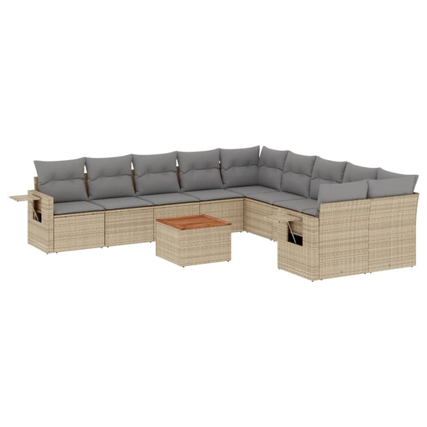 Set canapele de grădină, 11 piese, cu perne, bej, poliratan